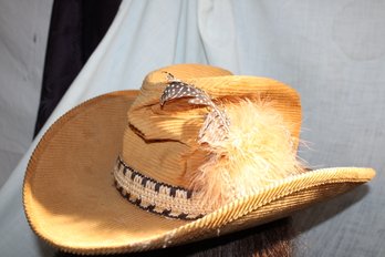 Vintage Tan Cordoroy Hat By Dorfman Pacific Co. Inc - 2 Types Feathers