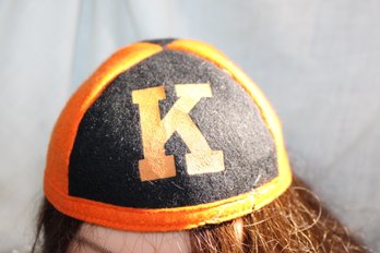 Vintage  Orange &  Black Felt Beanie 'K'