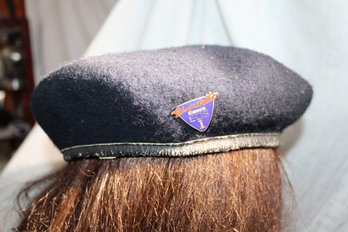 Vintage 80's Denmark's Military Hat / Beret & SHOOT IT HOT Pin  Canon EOS-  NY NY But Made In Romania 95% Wool