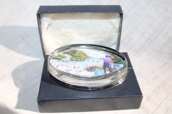 Yorkshire Dales Of England Paperweight Ayesgarth Triple Flights Of Waterfalls, On The River URE, Handpainted?