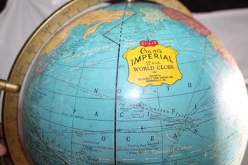 Vintage 1950-60's Cram's Imperial 12  Inch World Topographical Globe With Stand From Indianapolis Ind.