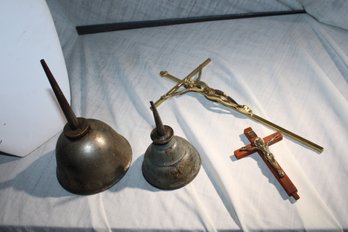 Vintage Thumb Pump Oil Tins,  2 Christ On The Cross - Not Sure Why These Are Together... No Shipping