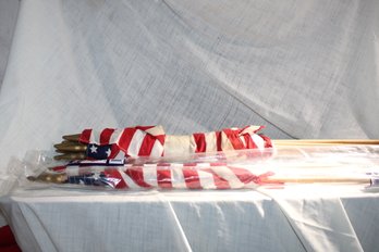 Small American Flags - 10 Count- Measuring Approx 12'x 18' On Wooden Dowels With Goldtoned Toppers