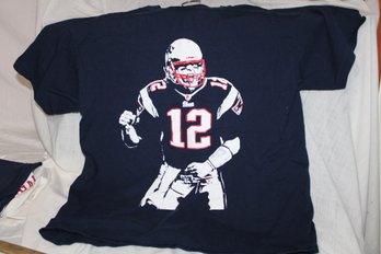 New England Patriots  #12 Tom Brady  Navy Short Sleeved Tee Shirt  Size L By GFY, Townienews.com Made In USA