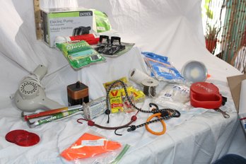 Rechargable Electric Pump, 2 Kinds Of Rope, Gloves,battery (12/25) Mouse Traps, Wire,  Bungee Cords, Stakes,