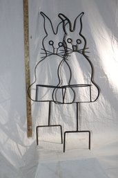 Yard Decor- Two 30' Tall Rabbit Wrought Iron Planter/ Holders. Pots 6'diameter. Doesnt Have To Be Just Easter!