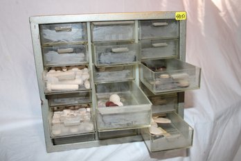 Storage Cabinet  15 Drawers, 10 X 6 X 9, Metal, Many Uses  And Wood Working Pieces In It, Craft, Sewing, Tools