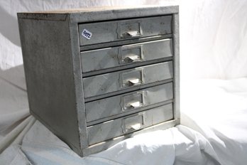 Vintage  Metal Storage Cabinet, 5 Divided Deep Drawers, 13 X10.5 X 11, Chuck Full Of Hardware, Drill Bits, Etc