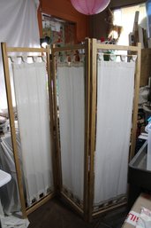 3 - Panel Room Divider Cream Colored, Cute Buttons Detail Attachments  5ft X 54' Adorable Privacy Provider