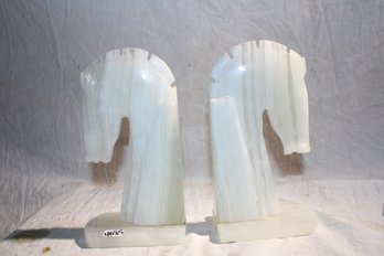 2 Horse Head Bookends  7 X 4 X2.5  - Heavy And Marble Or Marble Like.