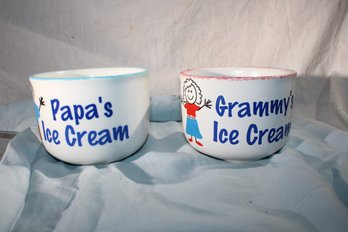 Grammy And Papa's Matching Ice Cream Bowls By Clay Design - Both Are Numbered