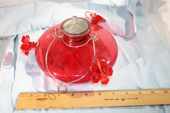Hummingbird Feeder,  Hanging & Red Colored Intact - I Can See It In Your Yard!