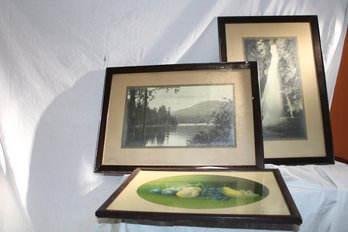 Framed Art 2 Photos (local Falls & Lake) 1 Choice Fruits, 'Vigneault's Framing & All Sorts Of Let' Keene, NH