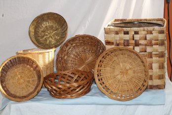 8 Baskets, 1 Is Metal Waste Basket , Various Sizes, Shapes And Uses , Storage, Planters, Crafts,
