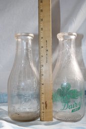 2 Milk Bottles  - Clover Leaf  Dairy -1 Quart Liquid & A UNIVERSAL STORE BOTTLE Maine 48 Seal1 Quart Liquid,