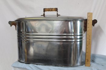 Metal Lidded Boiler Wash Tub , Planter, Firewood Holder With Two Handles, .. Cool See Pics