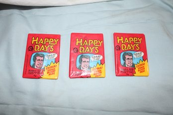 1976- Happy Days Tv Show -3 Unopened Topps Wax Packs Of Trading Cards With Sticker (2)))