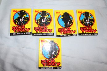 Dick Tracy Movie  -5 Unopened Topps Wax Packs Of Trading 8 Cards With Sticker (1) By Walt Disney Co.