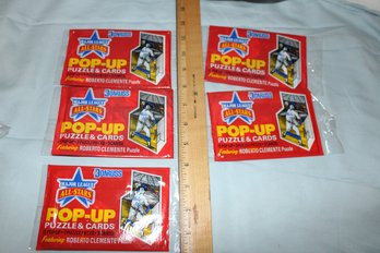 1986  5 -Unopened Donruss *Major League All-stars* Packs  Of Cards, Roberto Clemente Puzzle Pieces & Pop-up