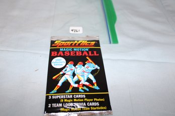 1987 Collector's Ed.  Magic Motion- Sportflics  2 Logo Trivia Cards, 3 Superstar Cards 1 Unopened Foil  Packs