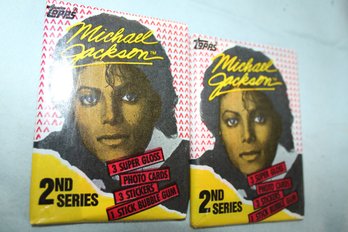 1984 -Topps- Michael Jackson,  2nd Series, 3 Super Glossy Cards & 3 Stickers In Each, 2 Unopened  Packs