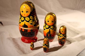 Russian Matryoshka Dolls/Nesting Dolls-set Of 5-made In Russia-numbered, Hand Painted, Folk Art