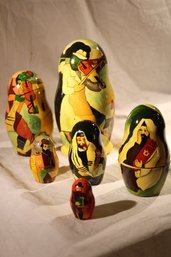 Very Unique Matryoshka Dolls-Set Of 7-themed With Music, Farm Animals, Jewish Symbolism, Vintage