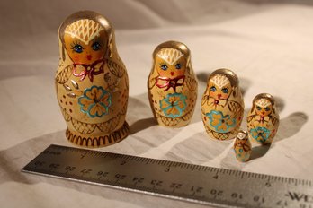 Vintage Tiny Set Of 5 Ornate Russian Matryoshka Dolls-Hand Painted Art Design, Made In Russia-numbered-labeled