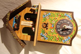 Vintage Toggili West German Made Folk Art Cuckoo Clock With Pendulum, Pine Comb & Thermometer 11 '