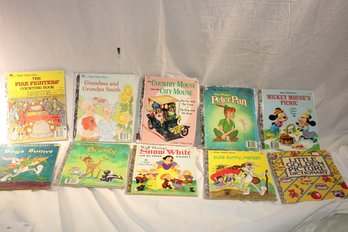 10 Vintage Little Golden Books For Childrens- Country Mouse City Mouse, Counting Book,bugs,bambi, Snow White