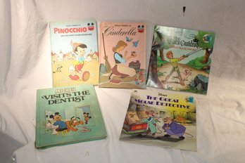 5 Vintage  Disney Books-Pinocchio, Mickey Visits Dentist , Great Mouse Detective, Cinderella, Black Cauldron