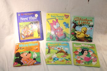 6 Vintage Disney/golden Books- Chicken Little, Snow White, D. Duck, M, Mouse