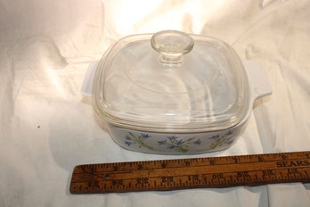 Vintage-Corning Wear Baking Bowl -with Lid- 'Blue Dusk Flower'