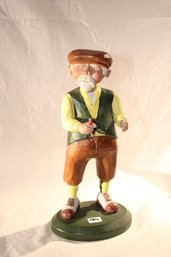 Master Carver Wood Whimsical Sculpture With Carved Signature - Gentleman Artist With Pencil In Hand On Plack