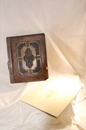 Vintage - 2 Scrap Books- Ornate Tops- Pressed Fiber Card Stock Pages - 1 String Tied, 1 With Functional Bolts