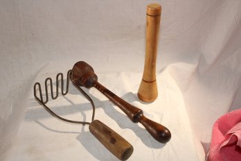 3 Antique/ Vintage  Potato Mashers / Mallets -  2 Are Lathe Turned