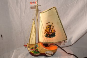 Vintage  Working Nightlight/Table Lamp -windmill- Wooden Shoe Made Into A Sail Boat, Folk Art, Cool Flag