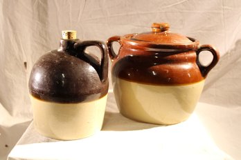 Vintage Stoneware Bean Pot (monmouth Maple Leaf)  Corked Crock Jug With Volume Hand Written On Bottom