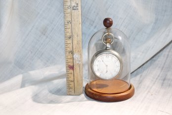 Antique Waltham Pocket Watch With Separate Second Hand Circle And Glass Case To Hang Watch In