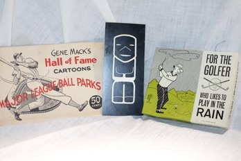 Vintage Ephemera Lot - 1950 Gene Mack's Major League Cartoon Booklet. 1967 Golfing Humor Gift, & 1 Art Piece