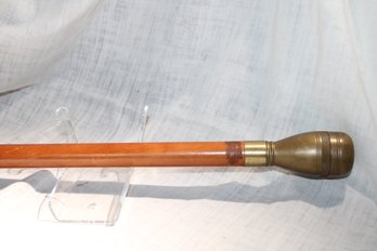 Vintage-  Walking Cane - Brass And Wood, 2 Secret Compartments, Has Compass And Flashlight In It, 36.25  Tall