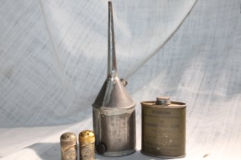 Vintage Lot- 2oz Military Bore Cleaner, Oil Can Difficult To Read Etched Label, Sesquicentennial Salt Shaker