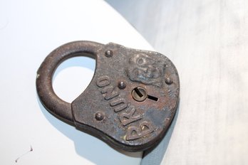 Antique Bruno Poormans Stamped Tin Padlock, No Key Included