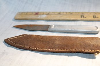 Vintage/antique, 1917 WW1 Military Mess Kit Knife , Aluminum Cutlery, Leather Sheathe