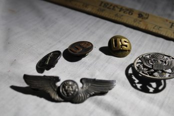 Sterling Silver AirForce Wings & Army Eagle Round Pin, WW1 Quartermaster Collarpin, Silver Prop Pin, Collar Br