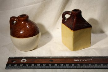 Two  Mini 2 Toned Stoneware Crock  Jugs - Cube And Globe