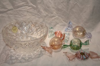 Lenox Czech Full Lead Crystal Bowl And 5 Murano (italy) Glass Candies