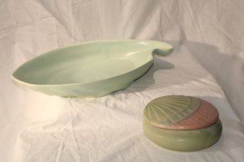 Vintage Platter And Lidded Bowl Pottery -both With Numbers Or Signature