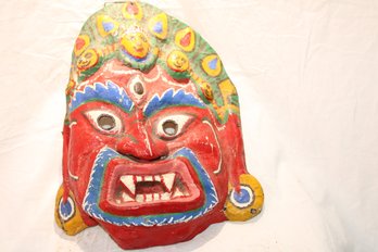 Unique Folk Art Stiff Mask With Wire To Hang, Paper And Cloth Mache. Bright Eye Catching Color