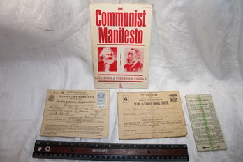 Ephemera - Mid 1900's War Ration Booklets, And Karl Marx Communist Manifesto